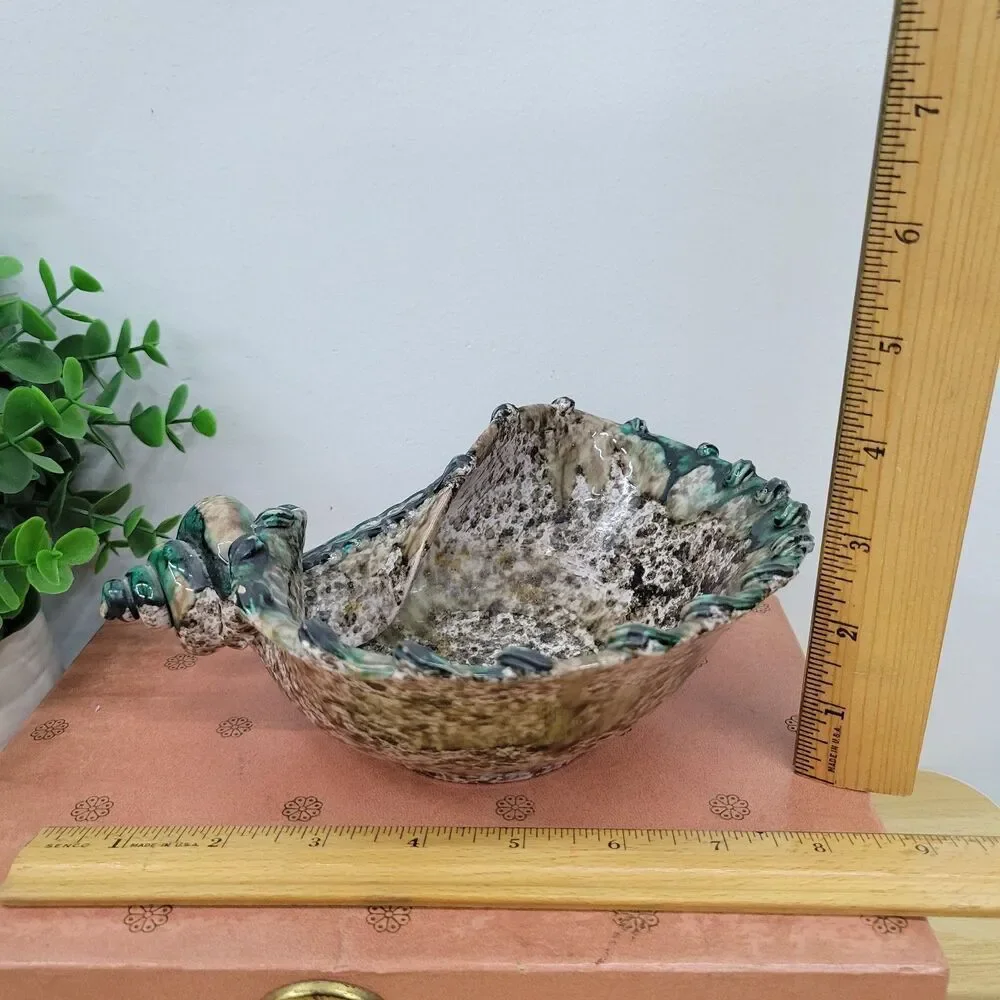 MCM Drip Glaze Italian Pottery Sea Shell Bowl Trinket Dish